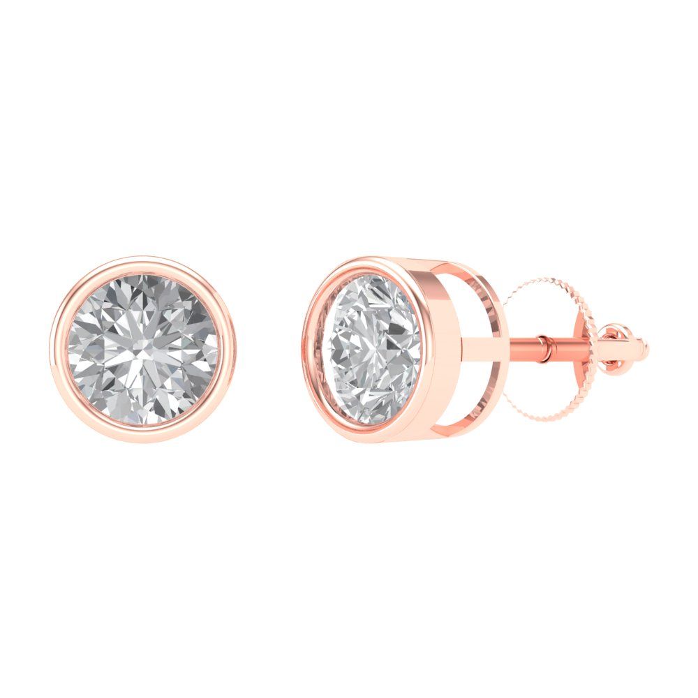2 ctw White Sapphire Studs Earrings | 6.5mm Round Cut White Gold Screw back | April Birthstone