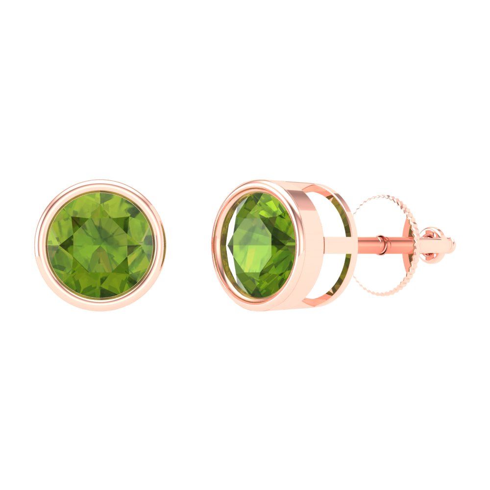 2 ctw Peridot Studs Earrings | 6.5mm Round Cut White Gold Screw back | August Birthstone