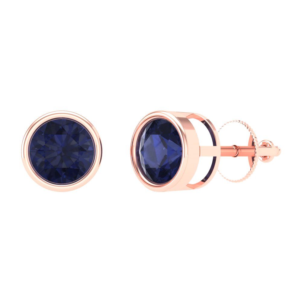 2 ctw Blue Sapphire Studs Earrings | 6.5mm Round Cut White Gold Screw back | September Birthstone