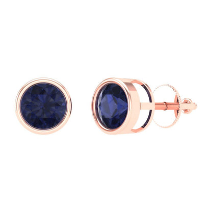 2 ctw Blue Sapphire Studs Earrings | 6.5mm Round Cut White Gold Screw back | September Birthstone