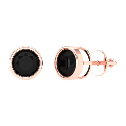 2 ctw Onyx Studs Earrings | 6.5mm Round Cut White Gold Screw back | July Birthstone