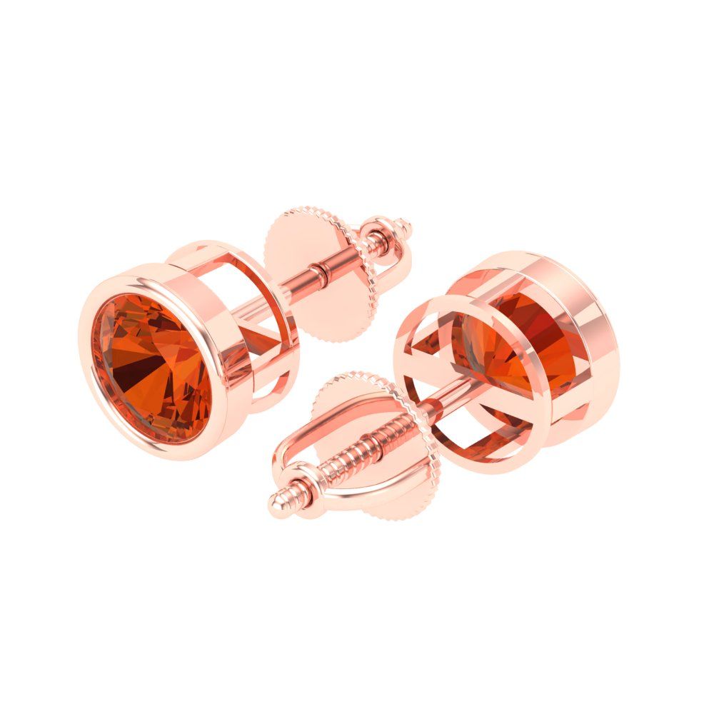 2 ctw Red Zirconia Studs Earrings | 6.5mm Round Cut White Gold Screw back | April Birthstone
