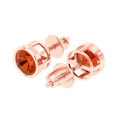 2 ctw Red Zirconia Studs Earrings | 6.5mm Round Cut White Gold Screw back | April Birthstone