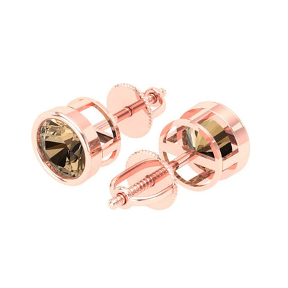 2 ctw Champagne Studs Earrings | 6.5mm Round Cut White Gold Screw back | April Birthstone