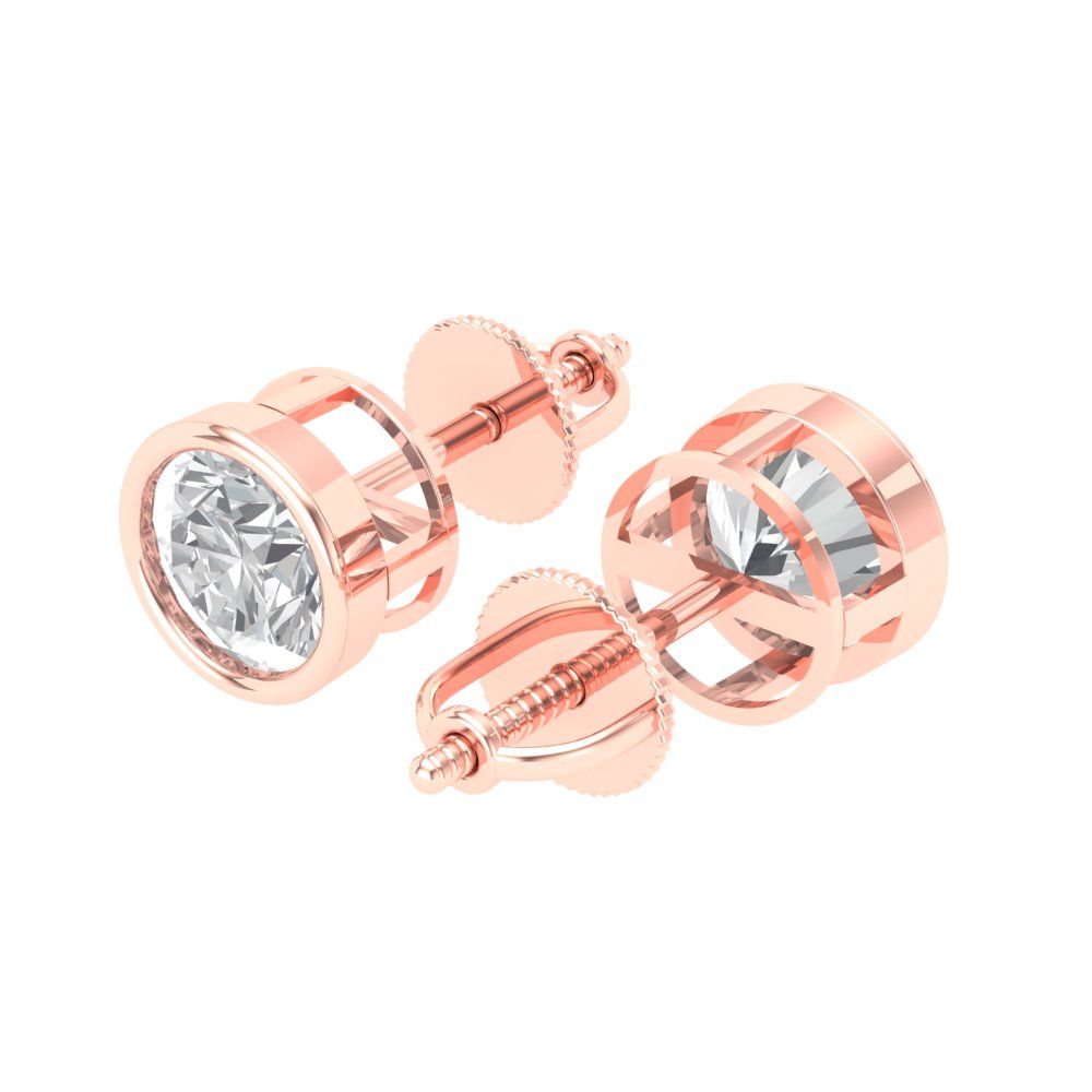 2 ctw White Sapphire Studs Earrings | 6.5mm Round Cut White Gold Screw back | April Birthstone