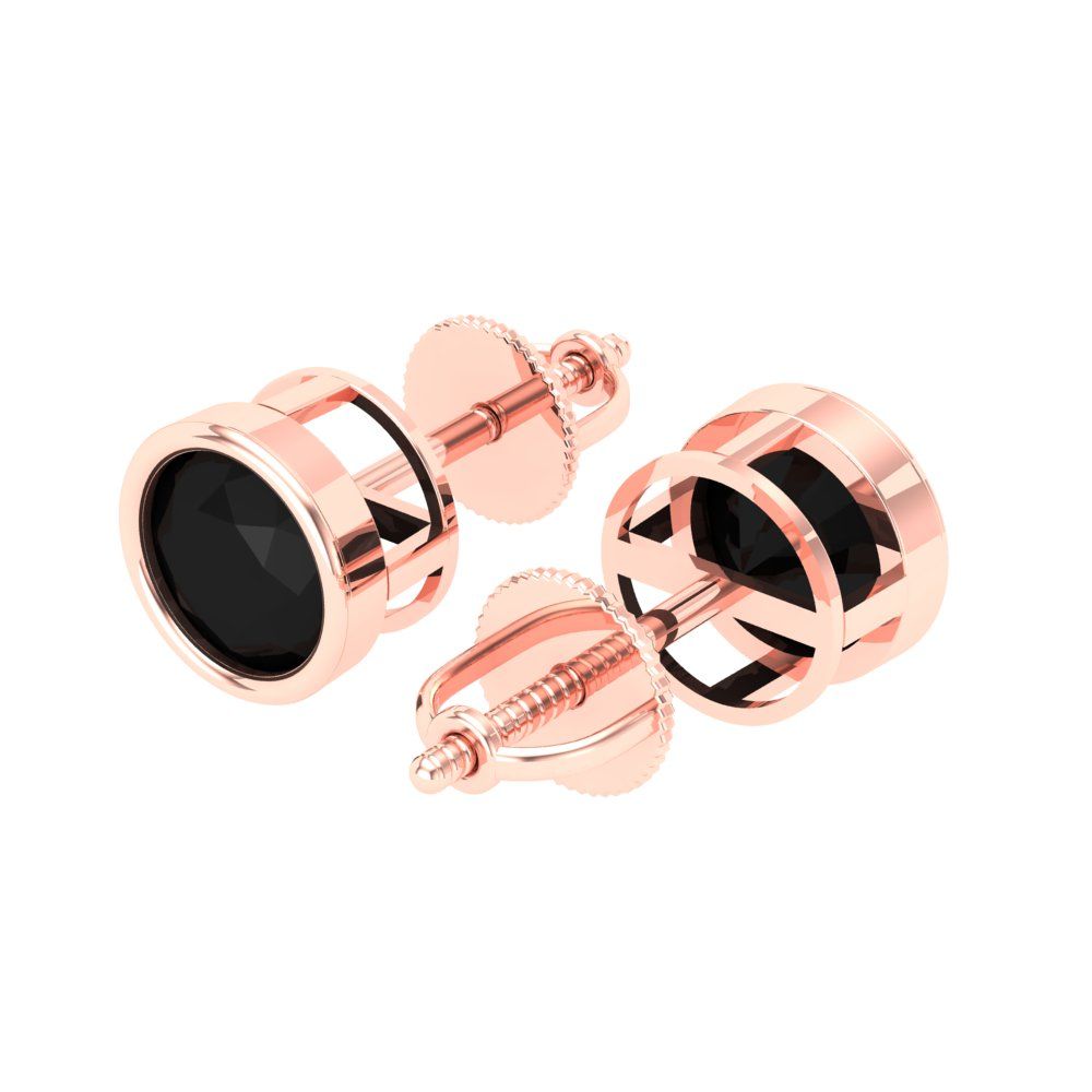 2 ctw Onyx Studs Earrings | 6.5mm Round Cut White Gold Screw back | July Birthstone