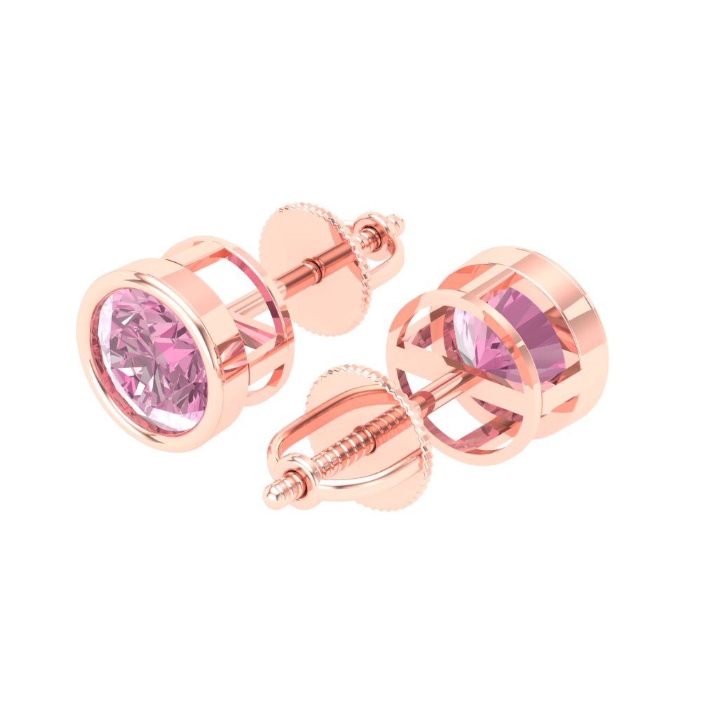 2 ctw Pink Zirconia Studs Earrings | 6.5mm Round Cut White Gold Screw back | April Birthstone