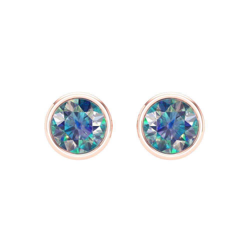 2 ctw Blue Moissanite Studs Earrings | 6.5mm Round Cut White Gold Screw back | April Birthstone