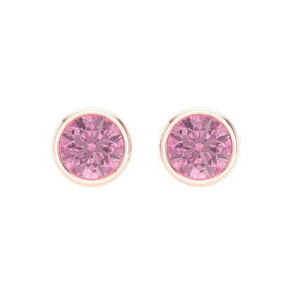2 ctw Pink Zirconia Studs Earrings | 6.5mm Round Cut White Gold Screw back | April Birthstone