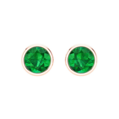 2 ctw Emerald Studs Earrings | 6.5mm Round Cut White Gold Screw back | May Birthstone