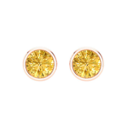 2 ctw Yellow Zirconia Studs Earrings | 6.5mm Round Cut White Gold Screw back | April Birthstone