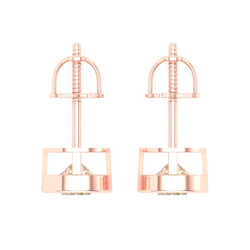 2 ctw Morganite Studs Earrings | 6.5mm Round Cut White Gold Screw back | February Birthstone