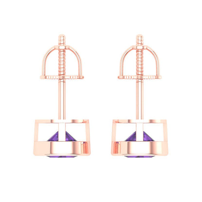 2 ctw Amethyst Studs Earrings | 6.5mm Round Cut White Gold Screw back | February Birthstone