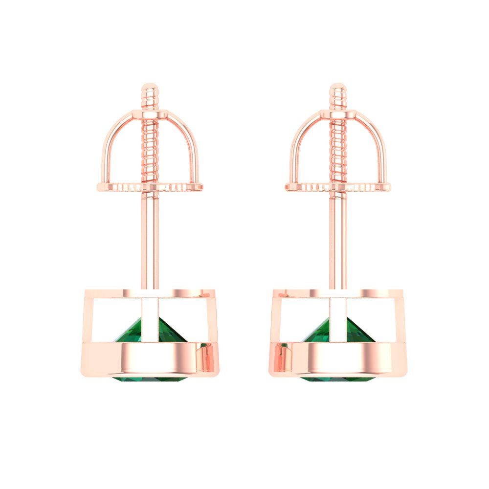2 ctw Emerald Studs Earrings | 6.5mm Round Cut White Gold Screw back | May Birthstone