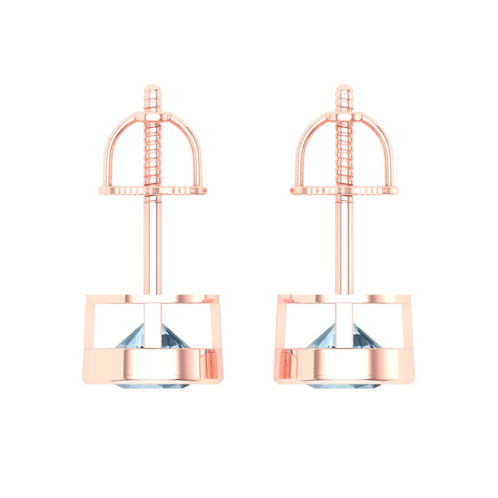 2cttw Aquamarine Gold-Plated 925 Silver Screw Back Stud Earrings