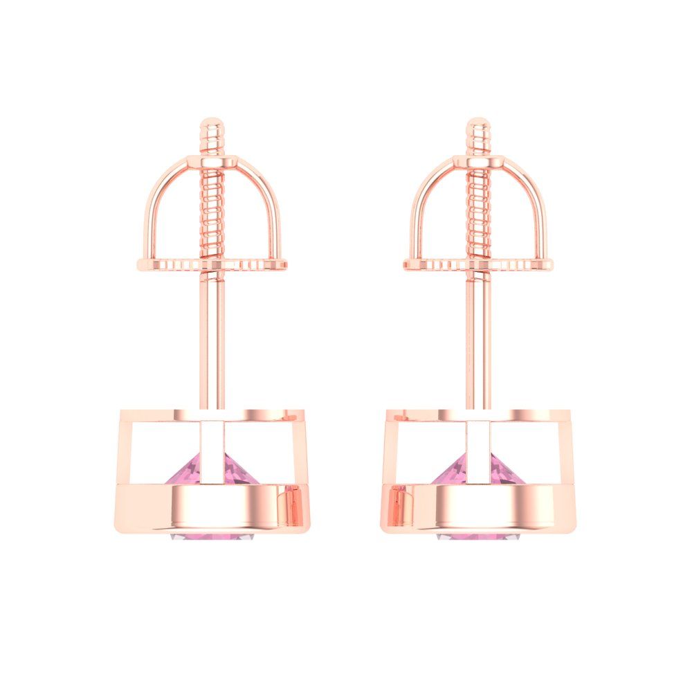 2 ctw Pink Zirconia Studs Earrings | 6.5mm Round Cut White Gold Screw back | April Birthstone