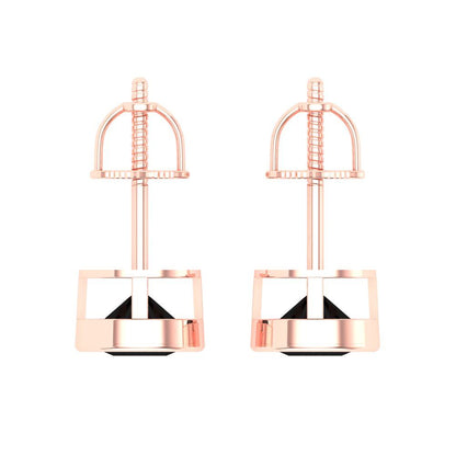 2 ctw Onyx Studs Earrings | 6.5mm Round Cut White Gold Screw back | July Birthstone