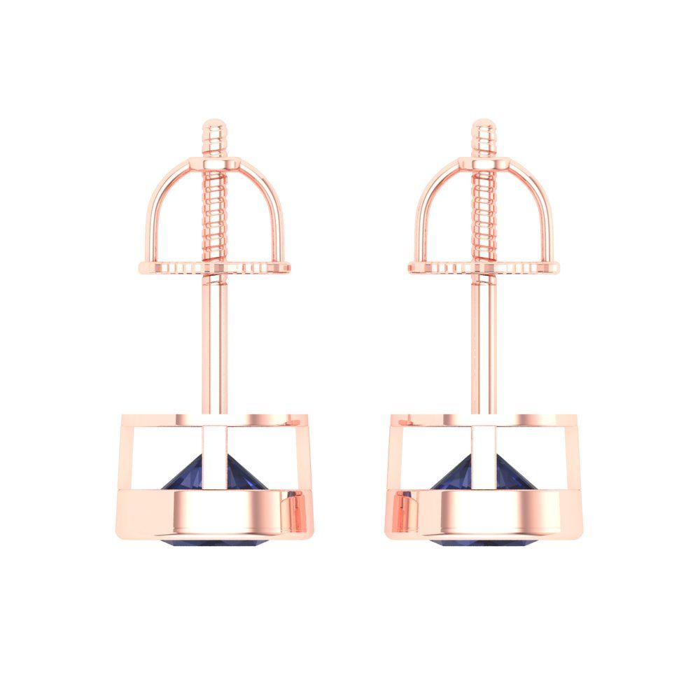2 ctw Blue Sapphire Studs Earrings | 6.5mm Round Cut White Gold Screw back | September Birthstone