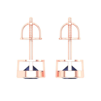 2 ctw Blue Sapphire Studs Earrings | 6.5mm Round Cut White Gold Screw back | September Birthstone