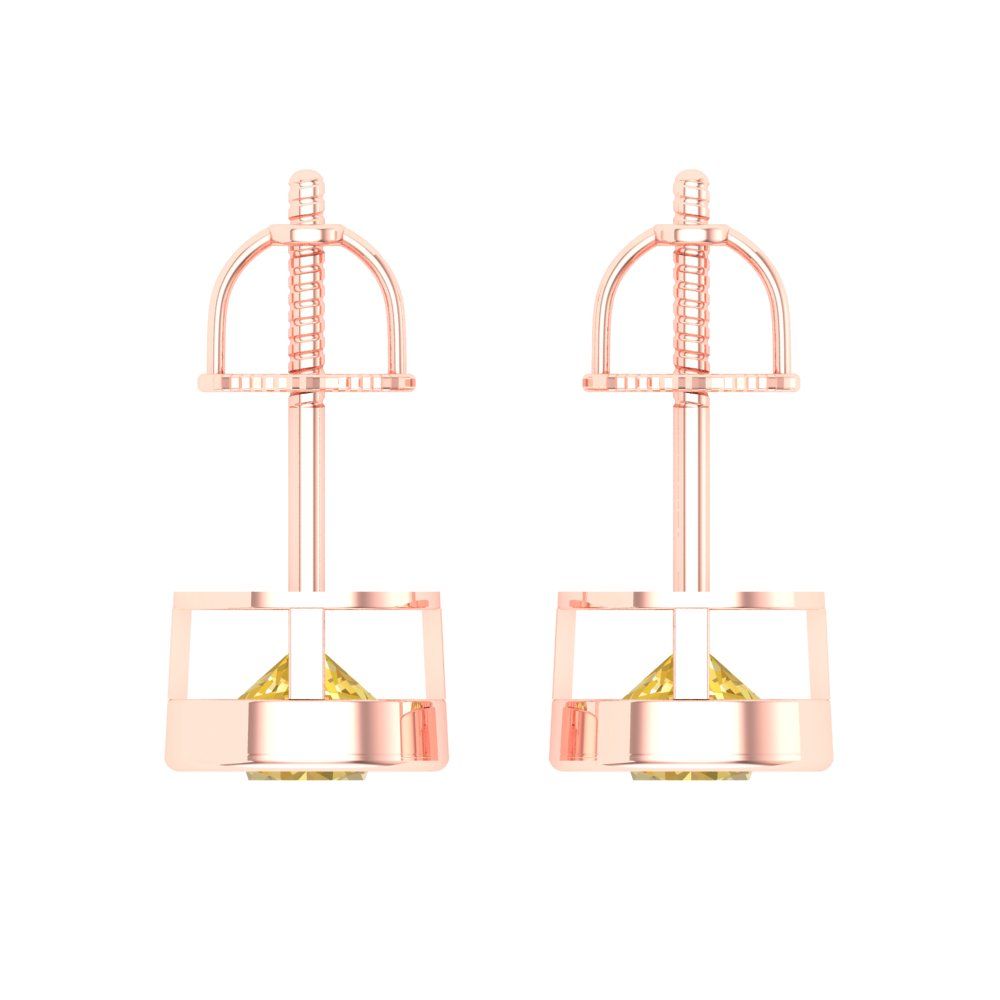 2 ctw Yellow Zirconia Studs Earrings | 6.5mm Round Cut White Gold Screw back | April Birthstone