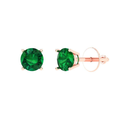 0.2 ctw Emerald Studs Earrings | 3.0mm Round Cut White Gold Screw back | May Birthstone