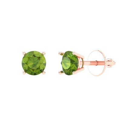 0.2 ctw Peridot Studs Earrings | 3.0mm Round Cut White Gold Screw back | August Birthstone
