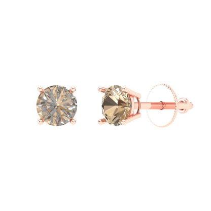 0.2 ctw Yellow Moissanite Studs Earrings | 3.0mm Round Cut White Gold Screw back | April Birthstone