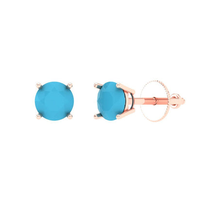 0.2 ctw Turquoise Studs Earrings | 3.0mm Round Cut White Gold Screw back | December Birthstone