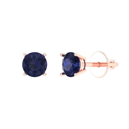 0.2 ctw Blue Sapphire Studs Earrings | 3.0mm Round Cut White Gold Screw back | September Birthstone
