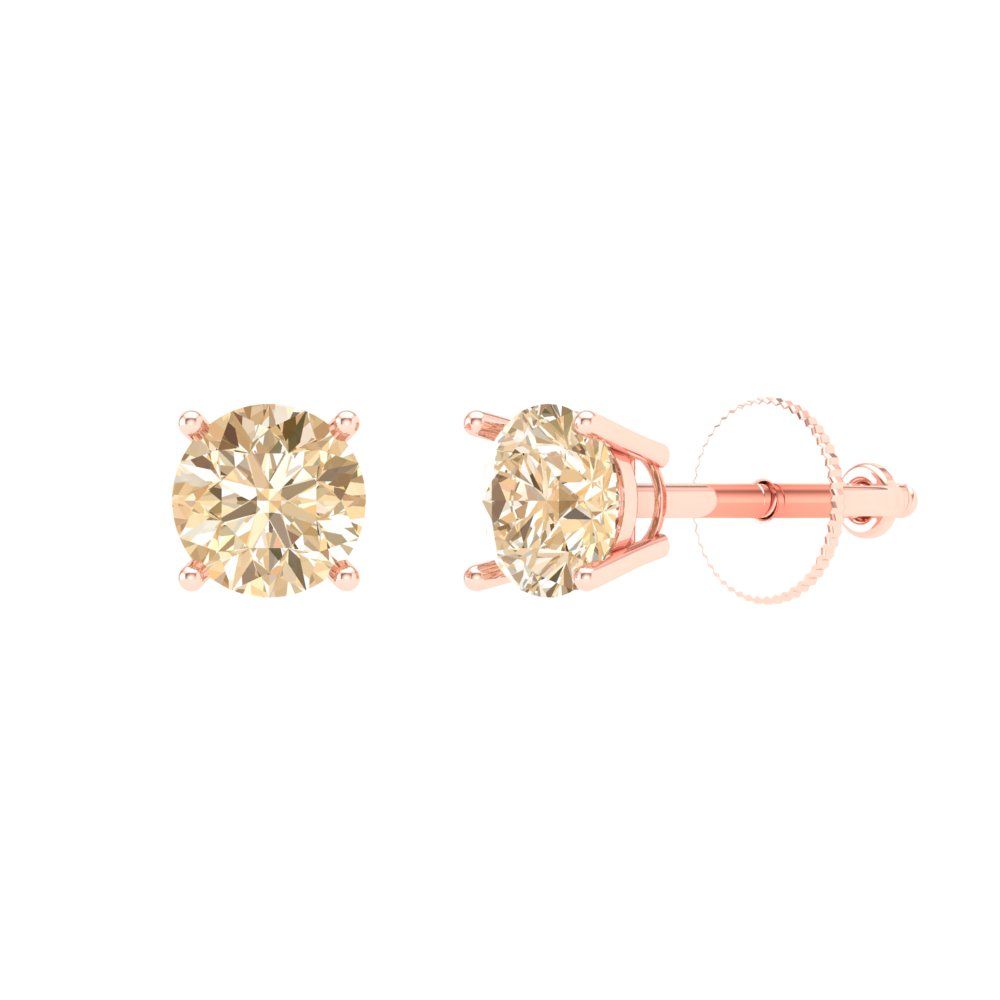 0.2 ctw Morganite Studs Earrings | 3.0mm Round Cut White Gold Screw back | February Birthstone