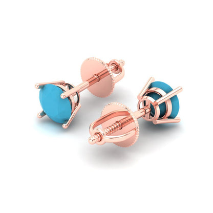 0.2 ctw Turquoise Studs Earrings | 3.0mm Round Cut White Gold Screw back | December Birthstone