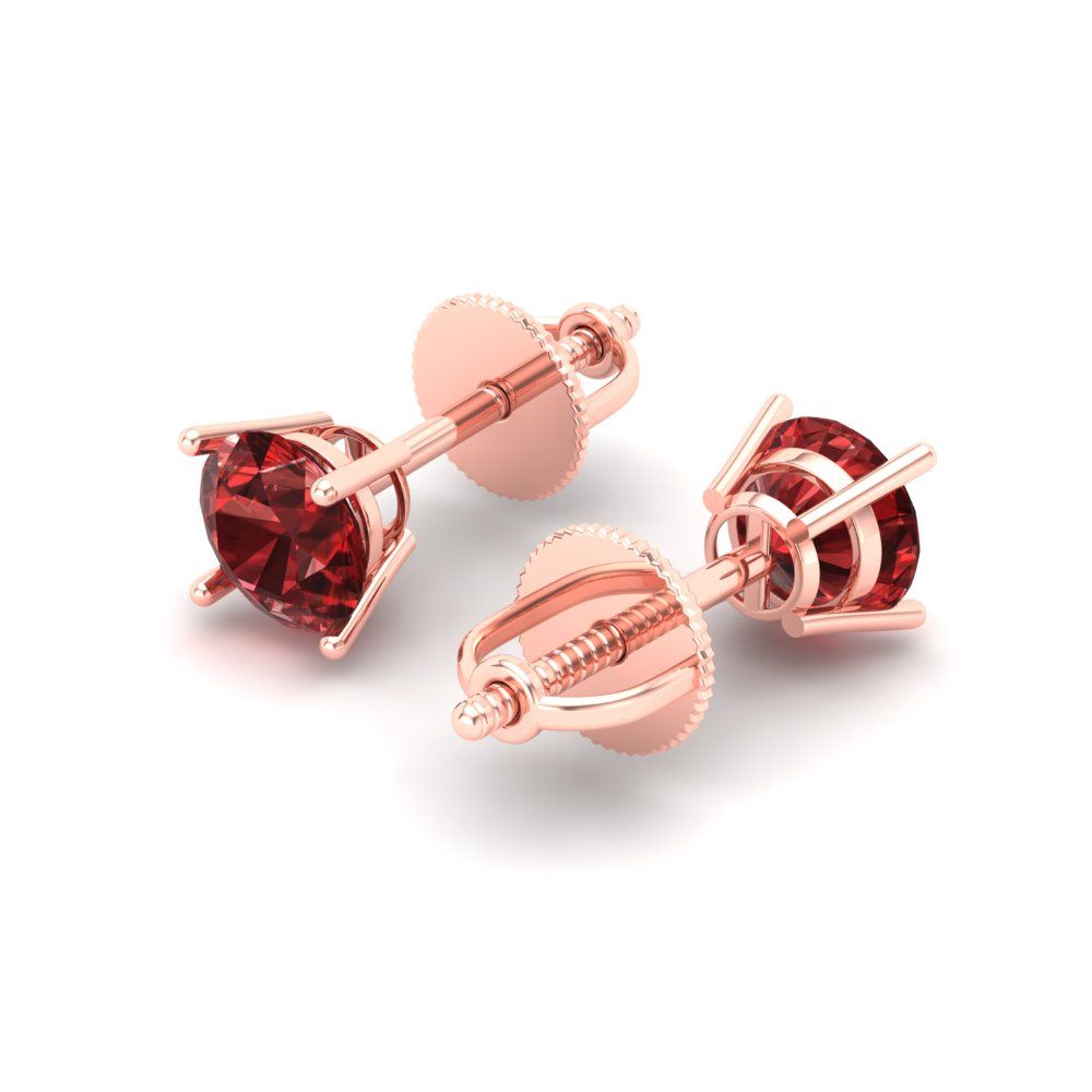 0.2 ctw Garnet Studs Earrings | 3.0mm Round Cut White Gold Screw back | January Birthstone