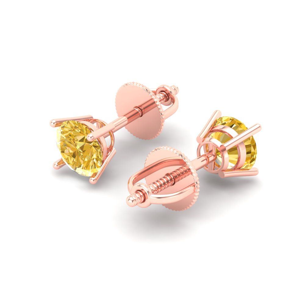 0.2 ctw Citrine Studs Earrings | 3.0mm Round Cut White Gold Screw back | November Birthstone