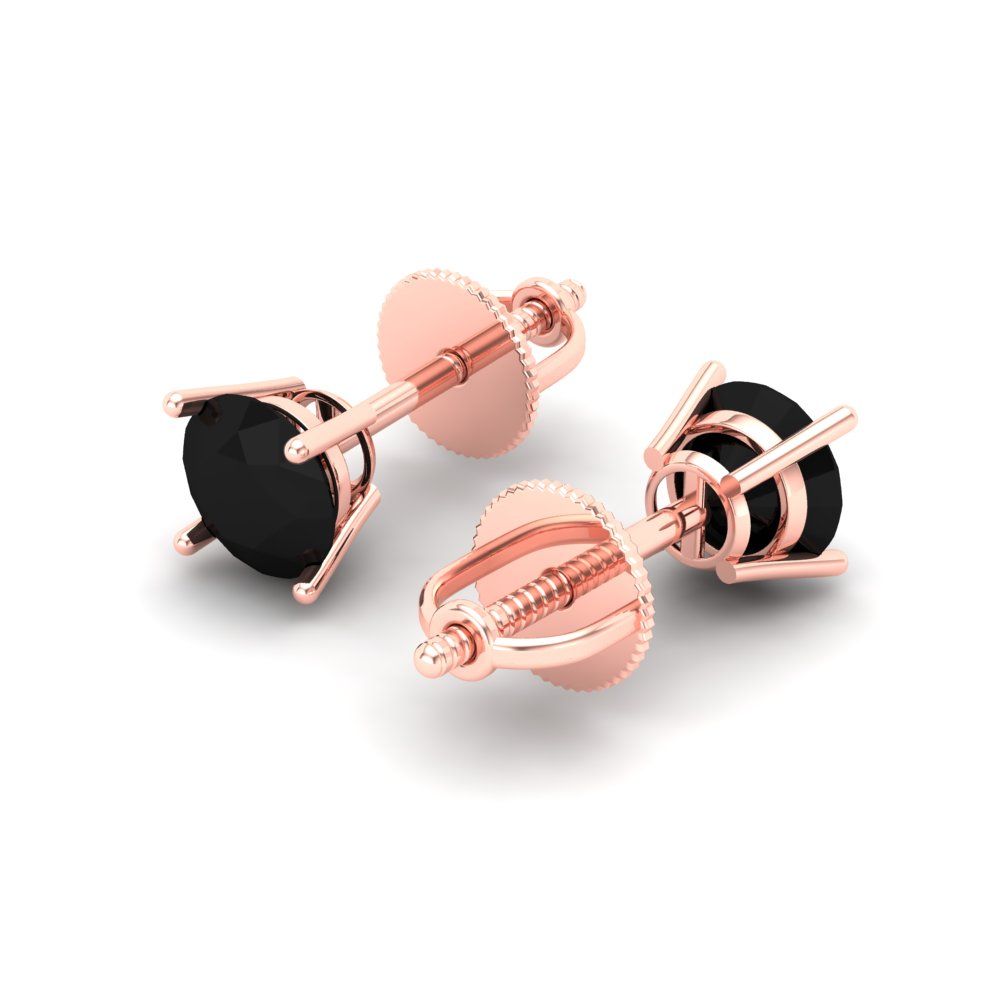 0.2 ctw Onyx Studs Earrings | 3.0mm Round Cut White Gold Screw back | July Birthstone