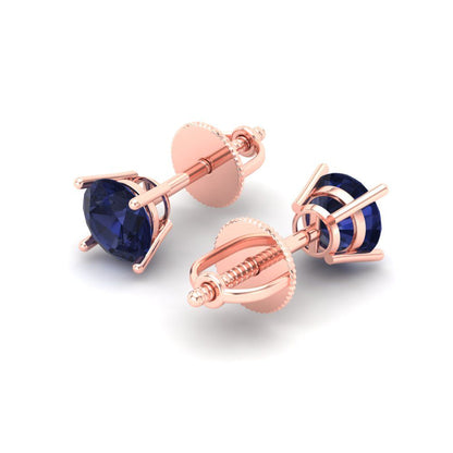 0.2 ctw Blue Sapphire Studs Earrings | 3.0mm Round Cut White Gold Screw back | September Birthstone