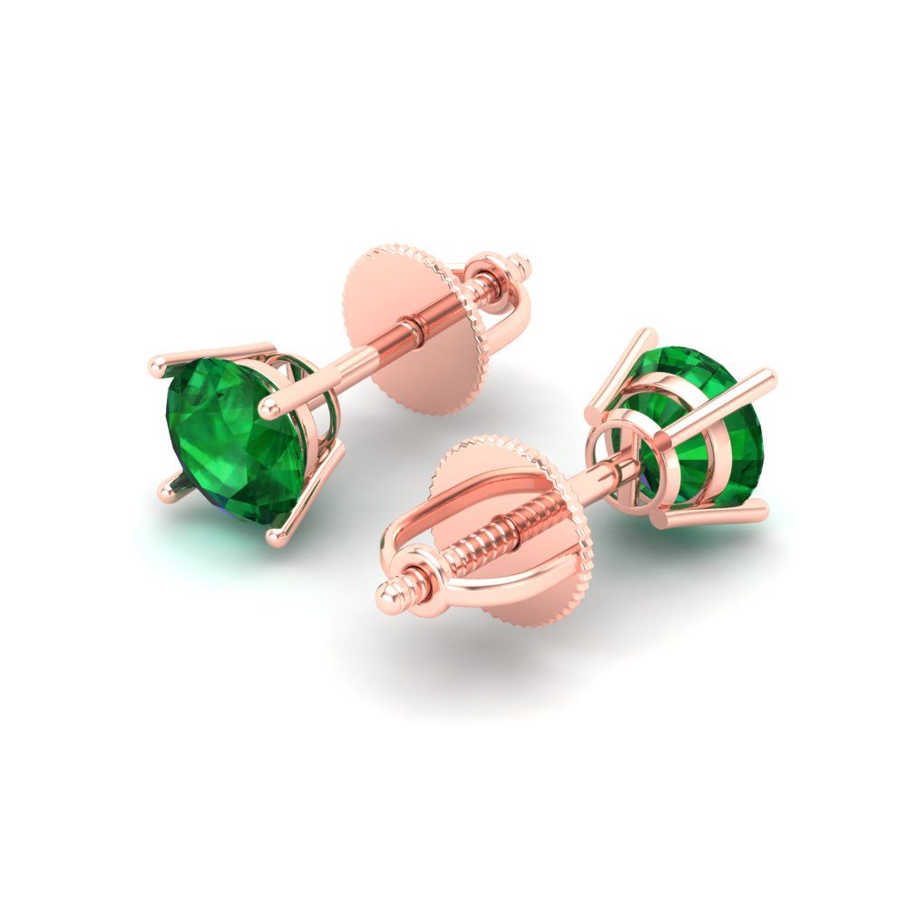 0.2 ctw Emerald Studs Earrings | 3.0mm Round Cut White Gold Screw back | May Birthstone