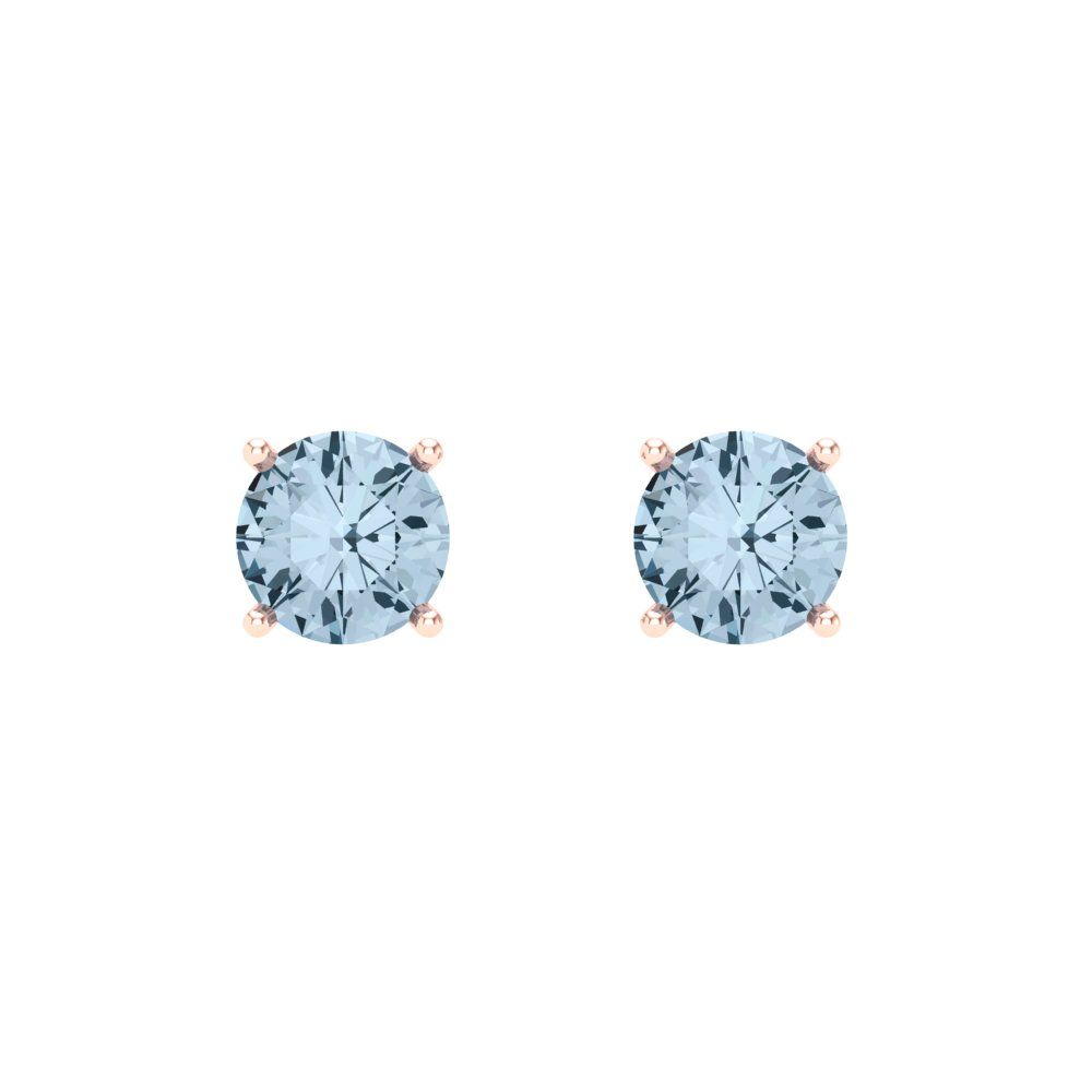 0.2 ctw Aquamarine Studs Earrings | 3.0mm Round Cut White Gold Screw back | March Birthstone