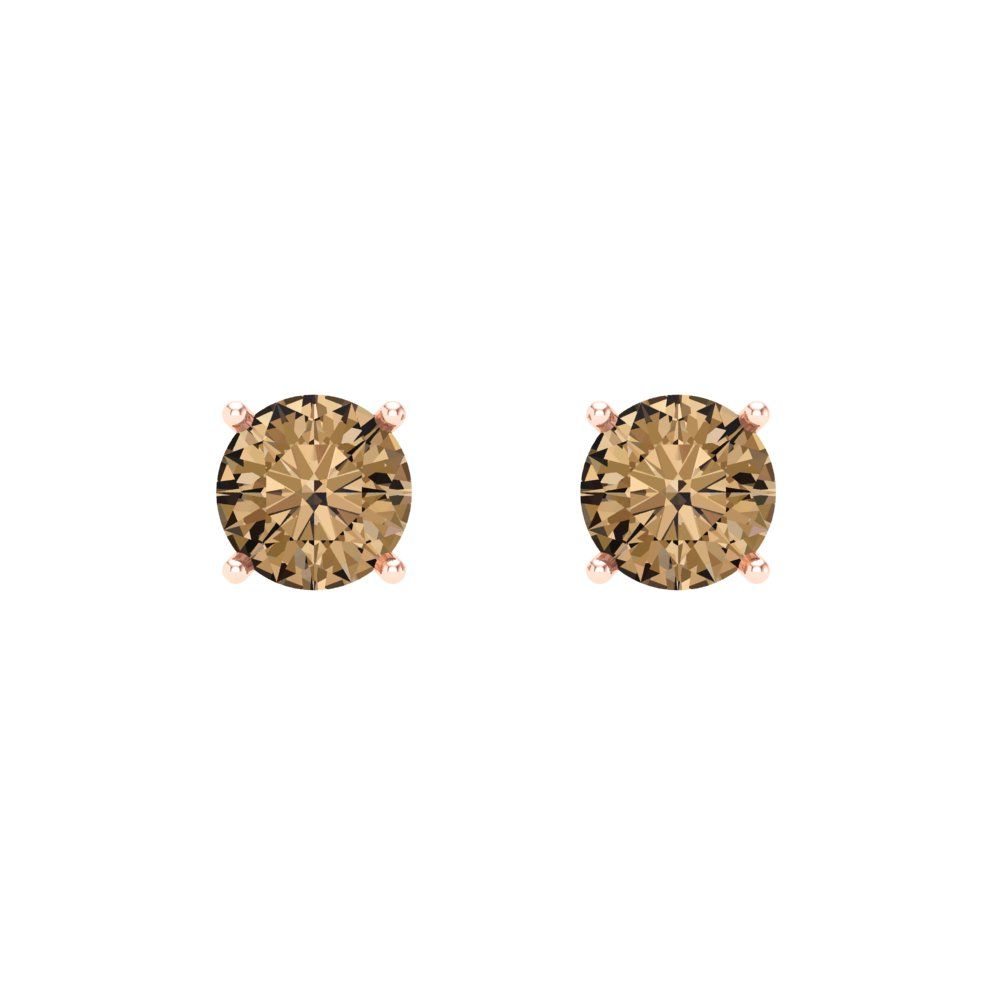 0.2 ctw Champagne Studs Earrings | 3.0mm Round Cut White Gold Screw back | April Birthstone