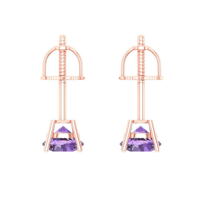 0.2 ctw Alexandrite Studs Earrings | 3.0mm Round Cut White Gold Screw back | June Birthstone