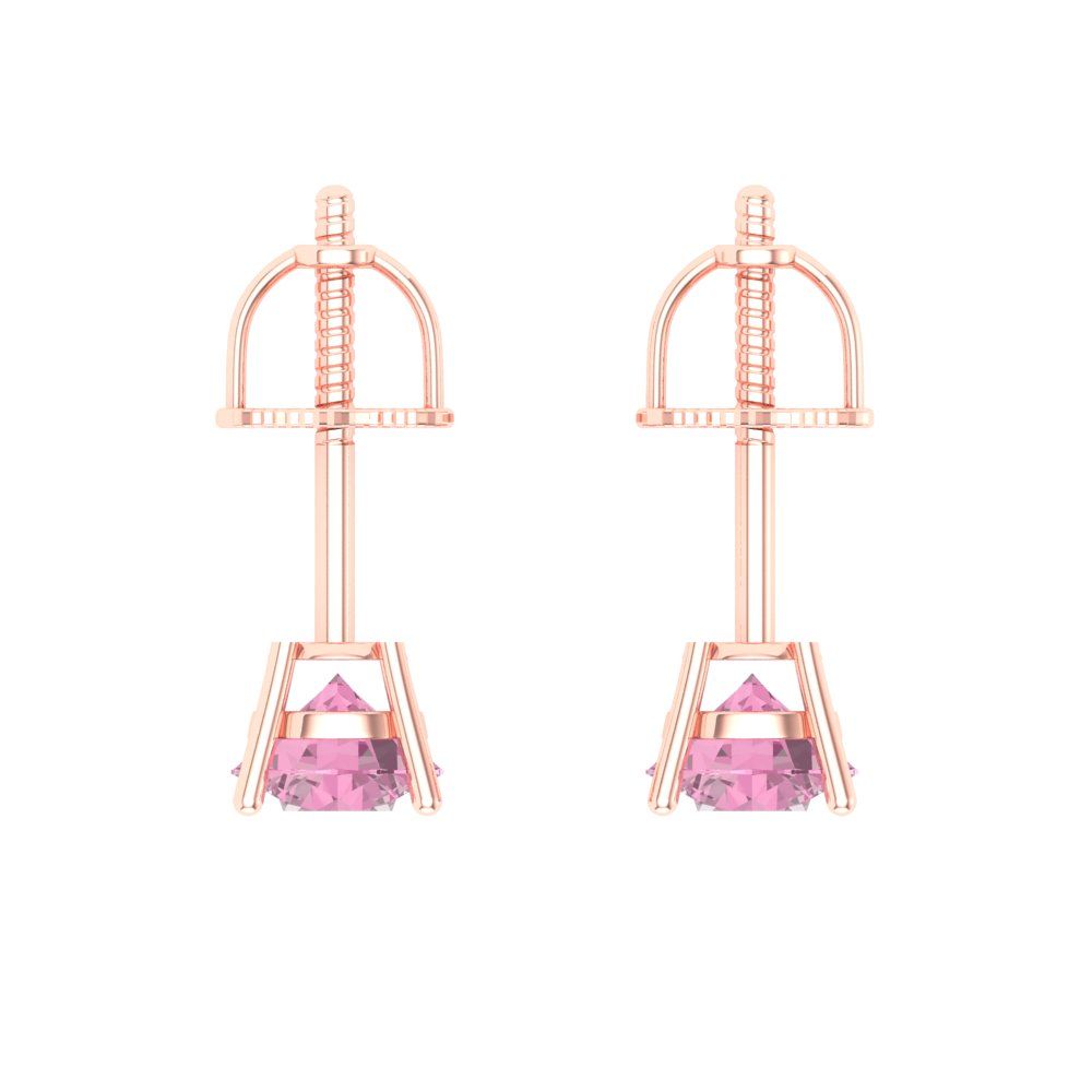 0.2 ctw Pink Zirconia Studs Earrings | 3.0mm Round Cut White Gold Screw back | April Birthstone