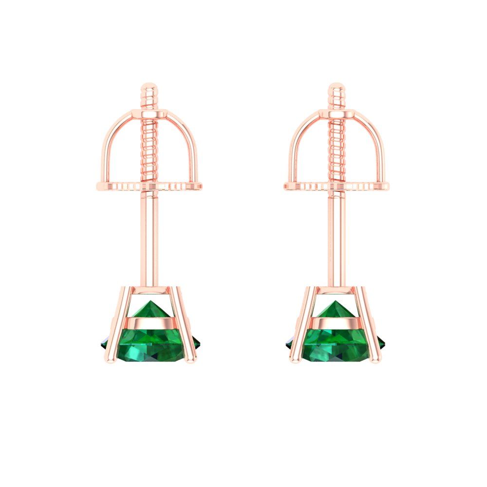0.2 ctw Emerald Studs Earrings | 3.0mm Round Cut White Gold Screw back | May Birthstone