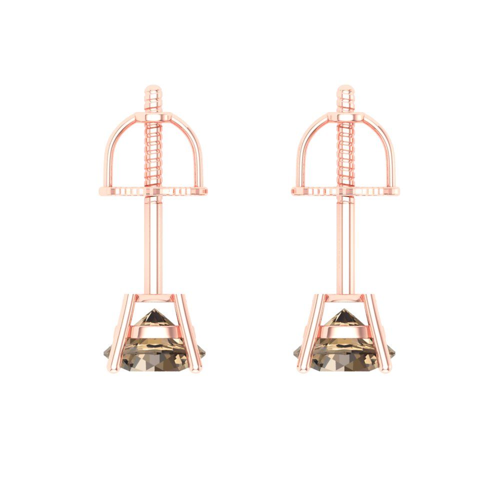 0.2 ctw Champagne Studs Earrings | 3.0mm Round Cut White Gold Screw back | April Birthstone