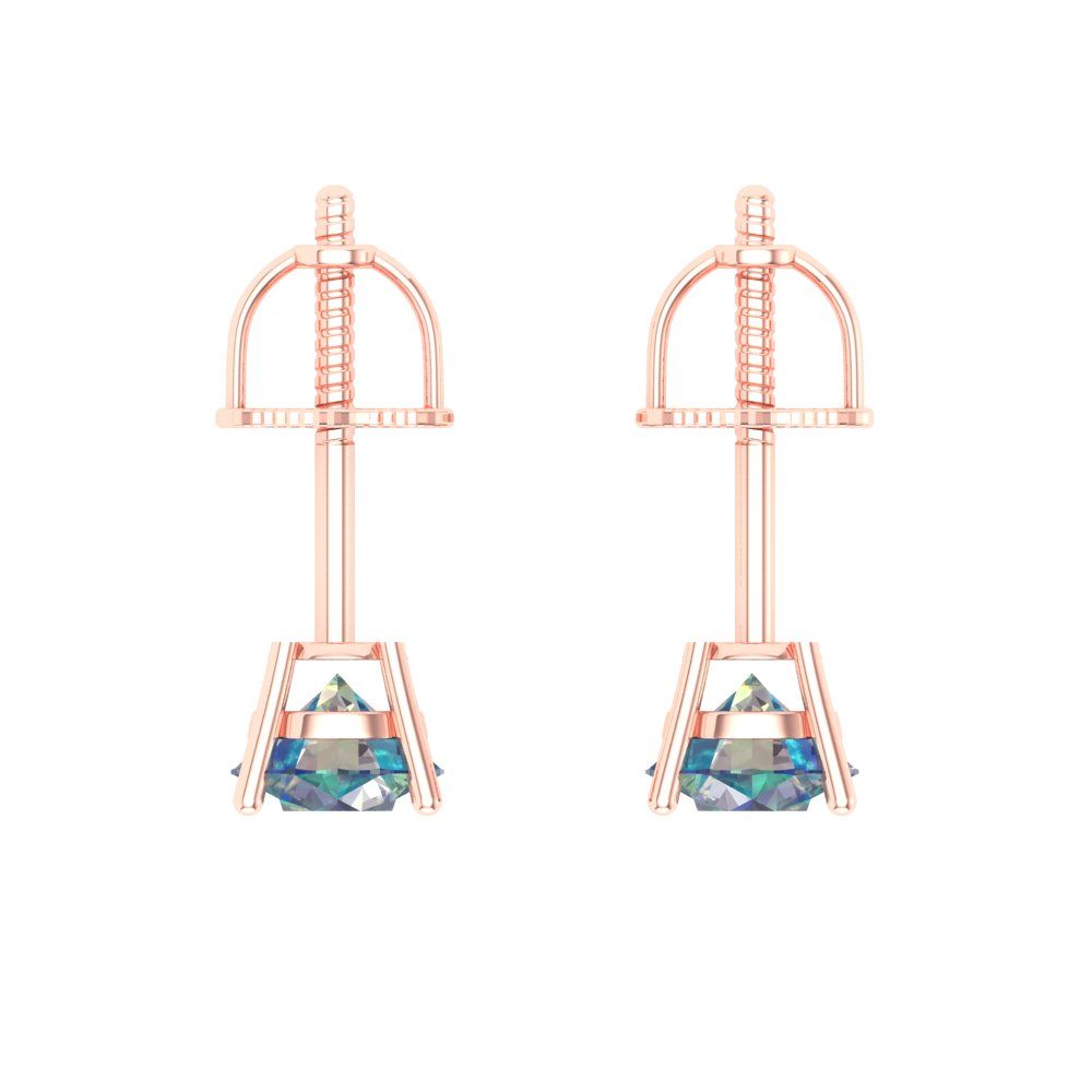 0.2 ctw Blue Moissanite Studs Earrings | 3.0mm Round Cut White Gold Screw back | April Birthstone
