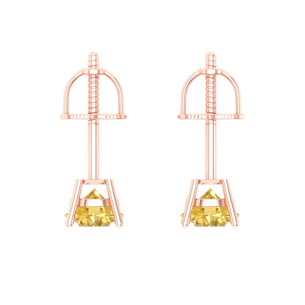 0.2 ctw Yellow Zirconia Studs Earrings | 3.0mm Round Cut White Gold Screw back | April Birthstone