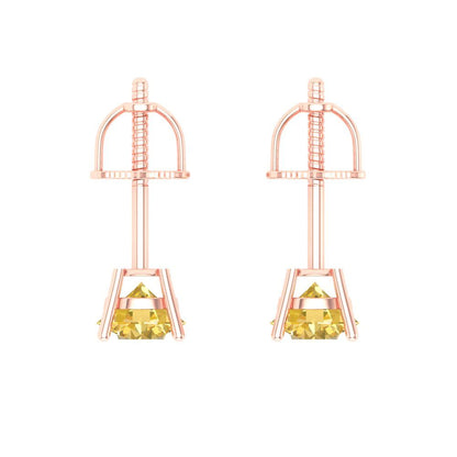 0.2 ctw Yellow Zirconia Studs Earrings | 3.0mm Round Cut White Gold Screw back | April Birthstone