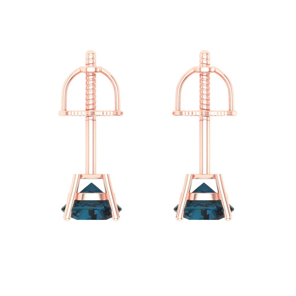 0.2 ctw London Blue Topaz Studs Earrings | 3.0mm Round Cut White Gold Screw back | December Birthstone
