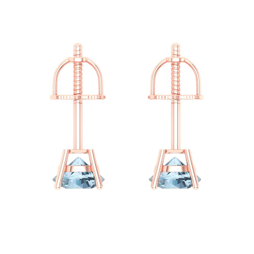 0.2 ctw Aquamarine Studs Earrings | 3.0mm Round Cut White Gold Screw back | March Birthstone