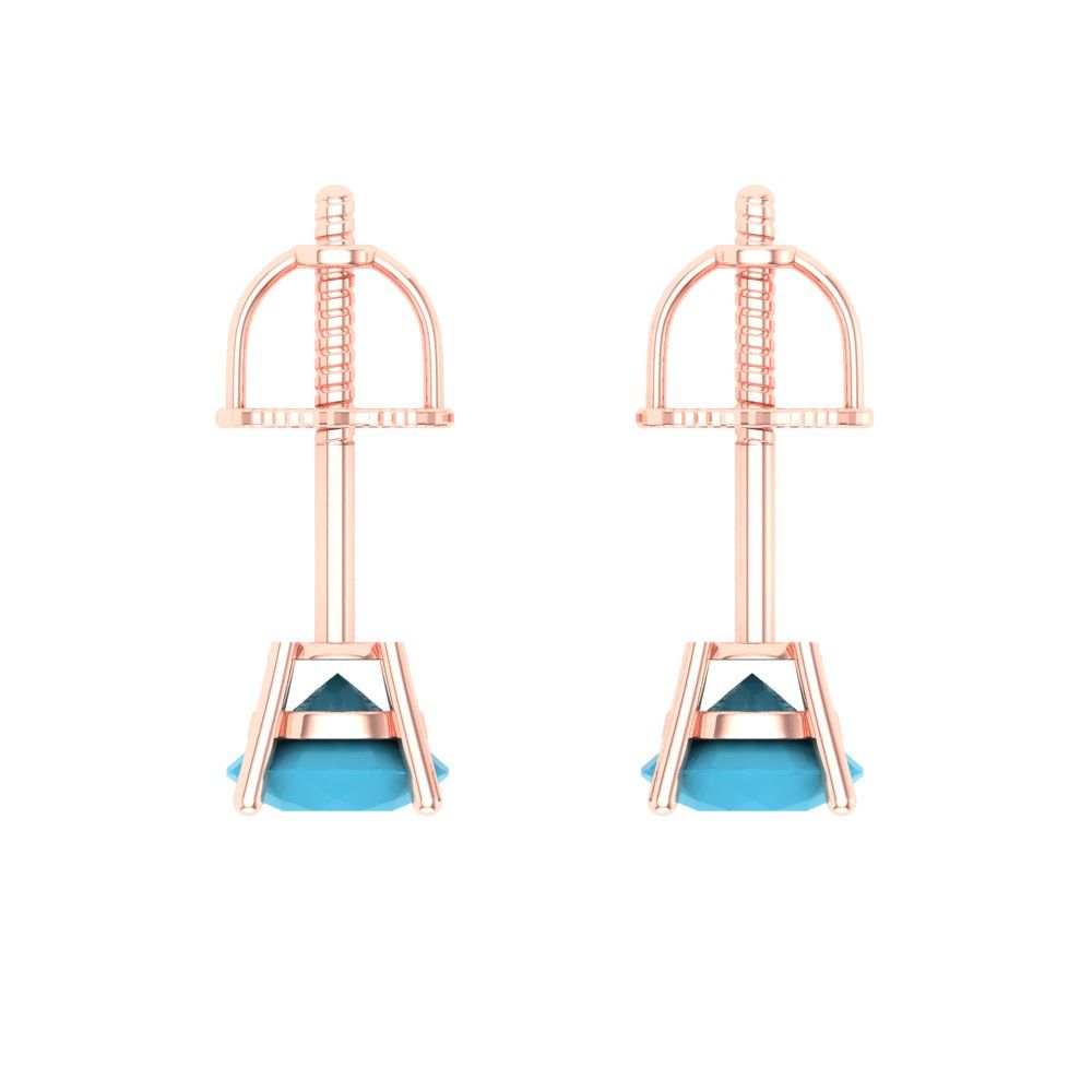 0.2 ctw Turquoise Studs Earrings | 3.0mm Round Cut White Gold Screw back | December Birthstone