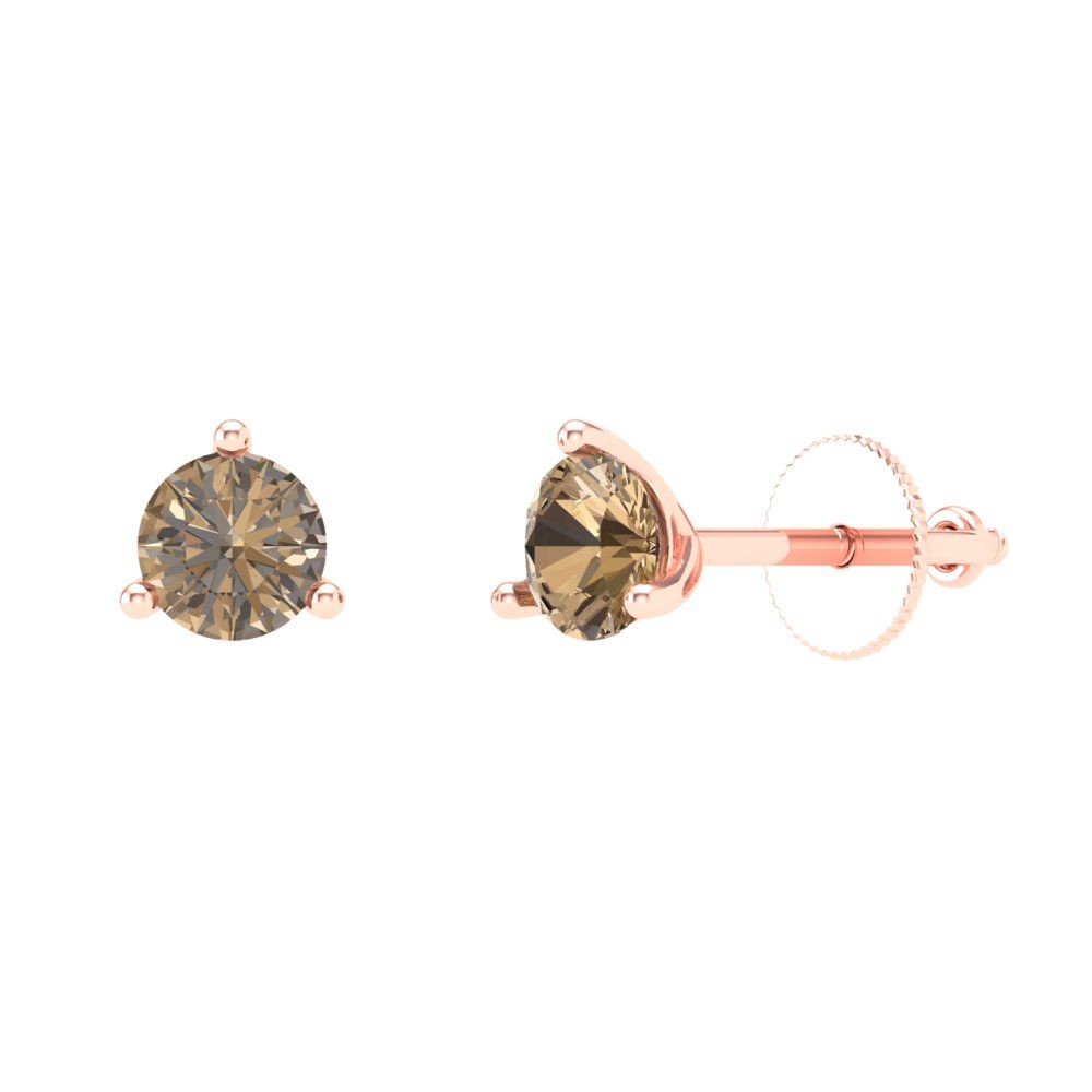 0.5 ctw Champagne Studs Earrings | 4.0mm Round Cut White Gold Screw back | April Birthstone