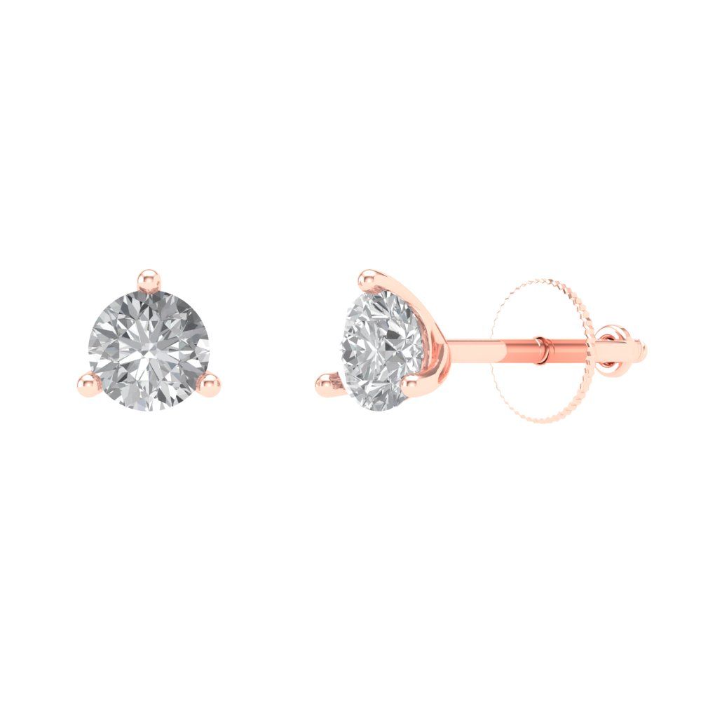 0.5 ctw White Sapphire Studs Earrings | 4.0mm Round Cut White Gold Screw back | April Birthstone